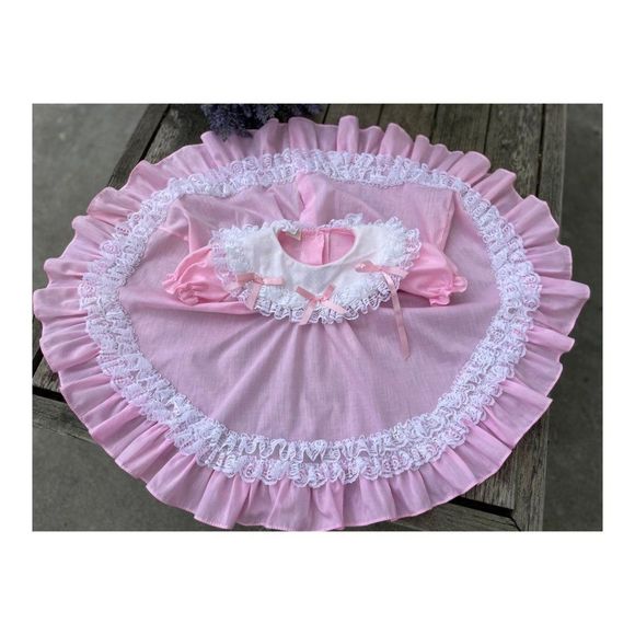 Vintage 80s Kotton Candy Pink White Party Ruffle Full Circle Dress Sz 18 Months - Picture 4 of 9